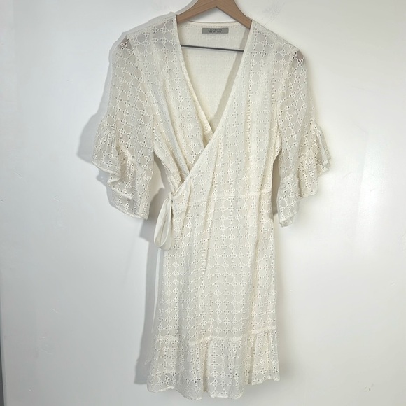 ALLSAINTS eyelet wrap white mini ruffle dress - Picture 6 of 14